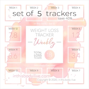 Weekly Weight Loss Trackers Set of 5 Weightloss Tracker Digital Download Coral Splash image 1