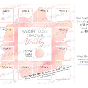 Weekly Weight Loss Tracker Weight Loss Journal Digital Download Coral Splash image 3