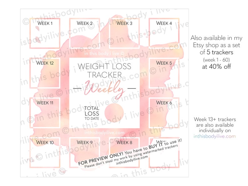 Weekly Weight Loss Tracker Weight Loss Journal Digital Download Coral Splash image 3