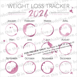 Weight Loss Tracker 2024 Weight Loss Diary Digital Download Wine O'Clock image 3