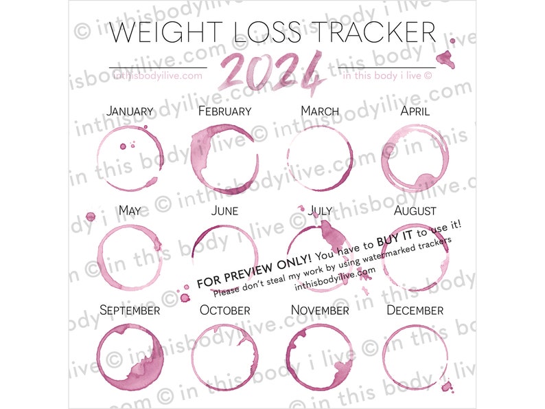 Weight Loss Tracker 2024 Weight Loss Diary Digital Download Wine O'Clock image 3