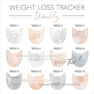 Weekly Weight Loss Tracker Cats Weight Loss Chart Digital Download image 1