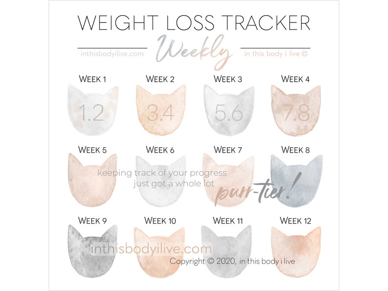 Weekly Weight Loss Tracker Cats Weight Loss Chart Digital Download image 1