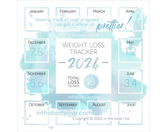 Weight Loss Tracker 2024 | Weight Loss Motivation | Digital Download | Turquoise Splash