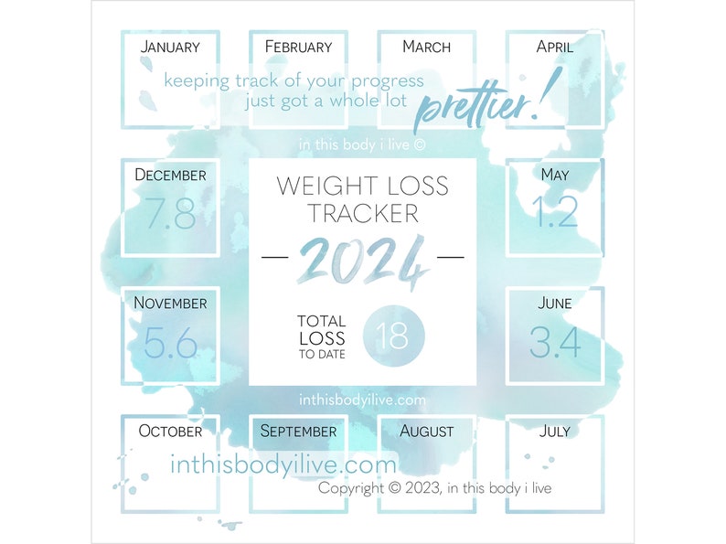 Weight Loss Tracker 2024 Weight Loss Motivation Digital Download Turquoise Splash image 1