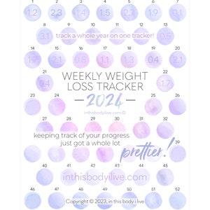 52 Week Weight Loss Tracker 2024 Weight Loss Chart Digital Download Purple Splash image 1