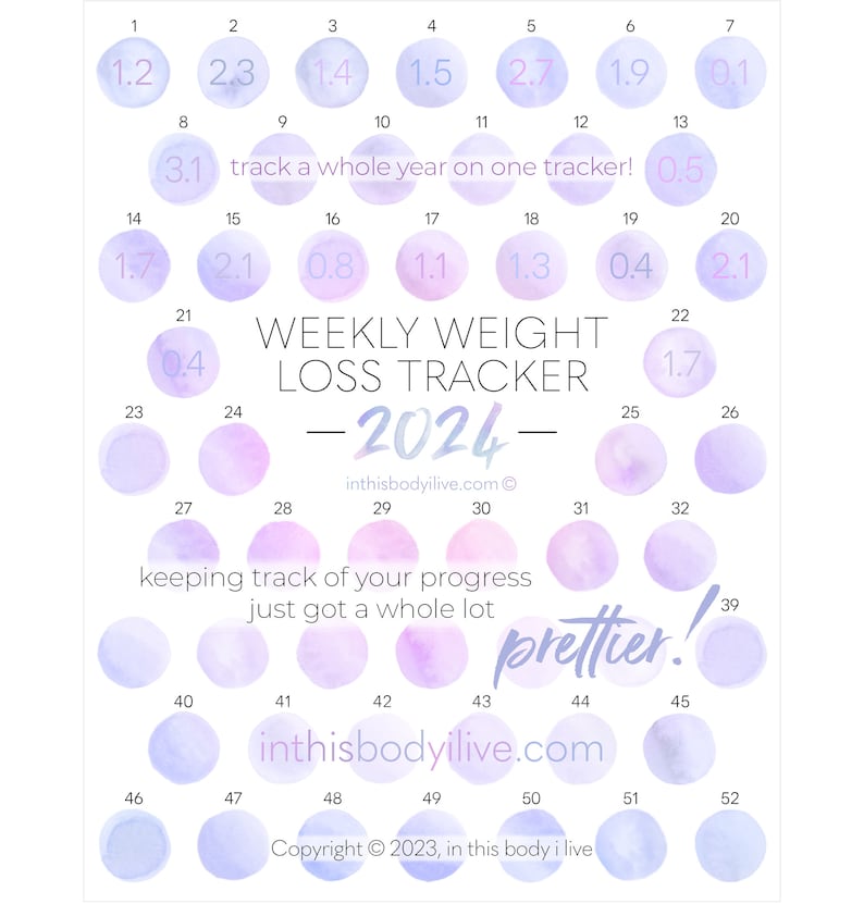 52 Week Weight Loss Tracker 2024 Weight Loss Chart Digital Download Purple Splash image 1