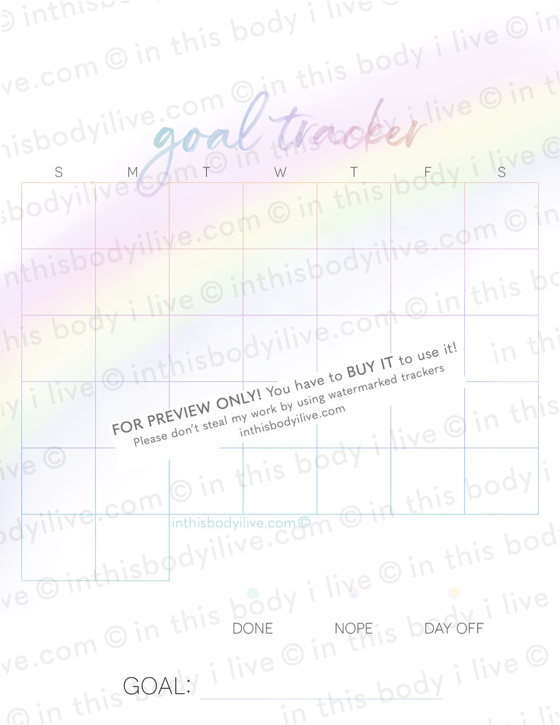 Daily Goal Tracker Goal Calendar Digital Download Printable Over the Rainbow image 3