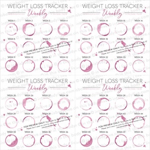 Weekly Weight Loss Trackers Set of 5 Weightloss Motivation Digital Download Wine O'Clock image 4