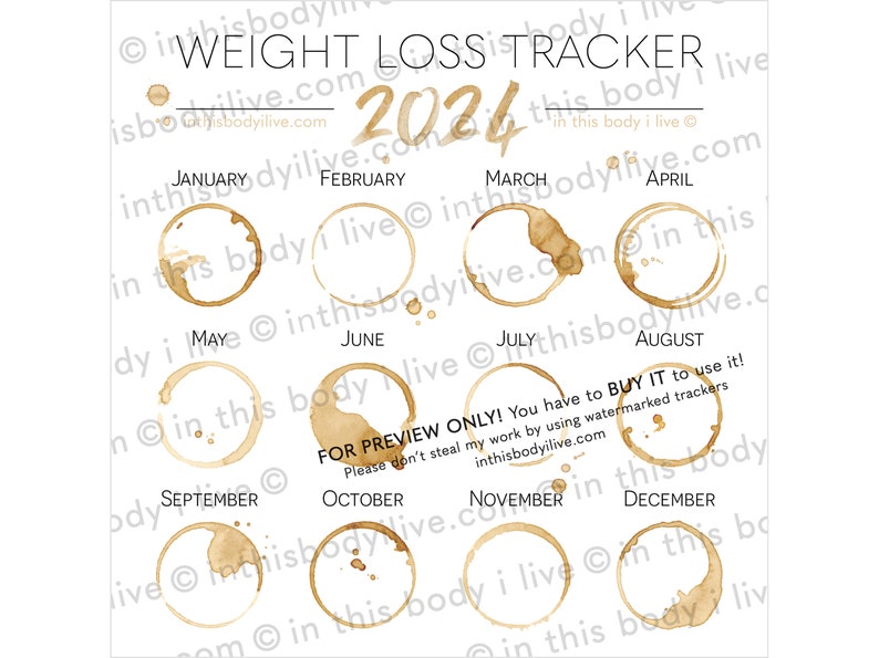 Weight Loss Tracker 2024 Weight Loss Template Digital Download Coffee Break image 3