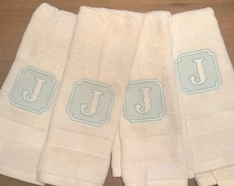 Personalized Embroidered Hand Towels Set of 4 | Custom Monogram | Embossed Initial Guest Towels | Housewarming Wedding Gift