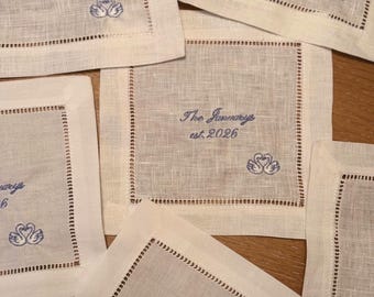 Embroidered Cocktail Napkins - Custom Word & Thread Color - Entertaining Bar Napkins - Set of 6