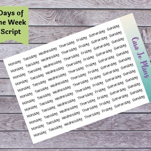 Days of the Week Script Stickers - JenPlans Font