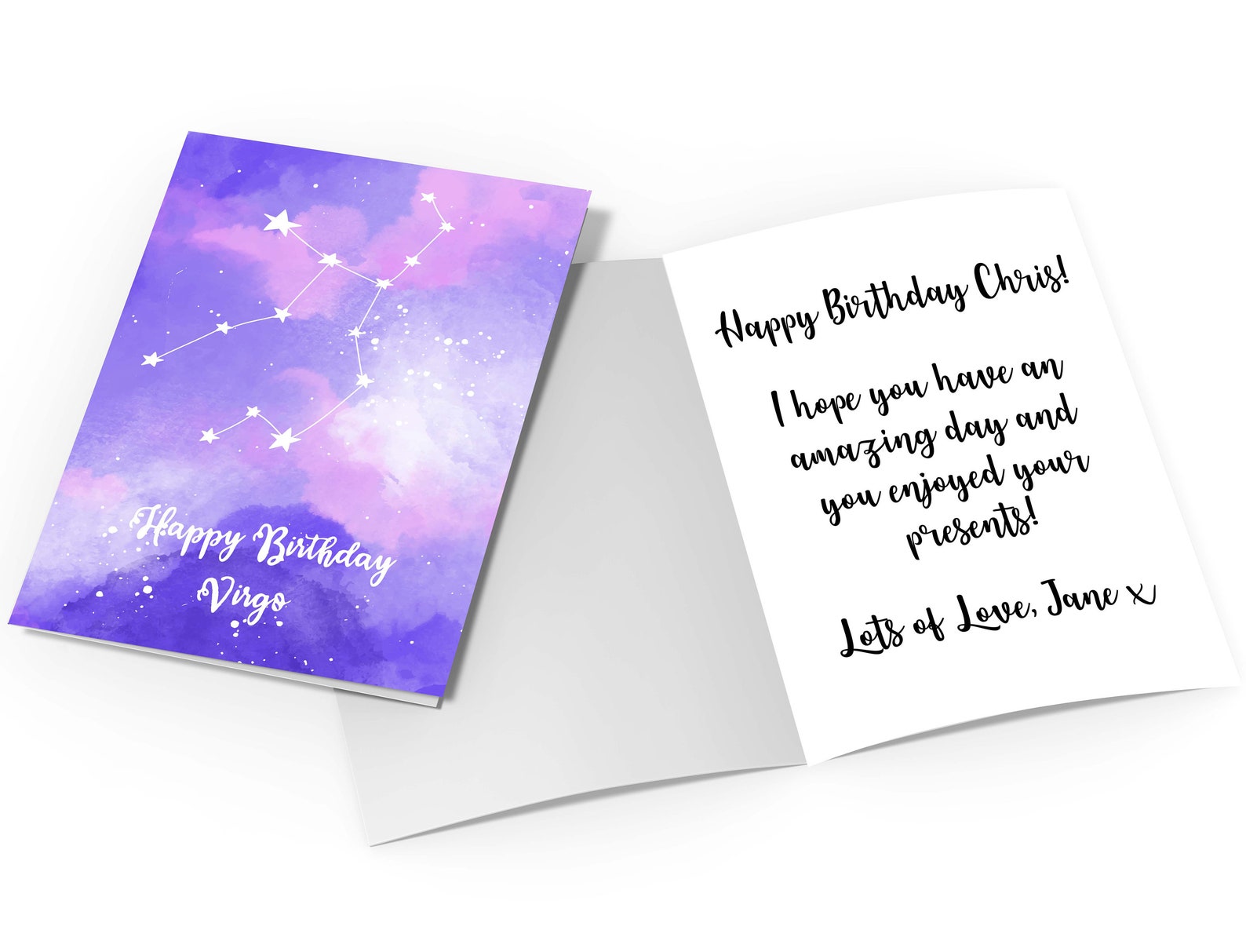 Happy Birthday Virgo Star Sign Watercolour Card