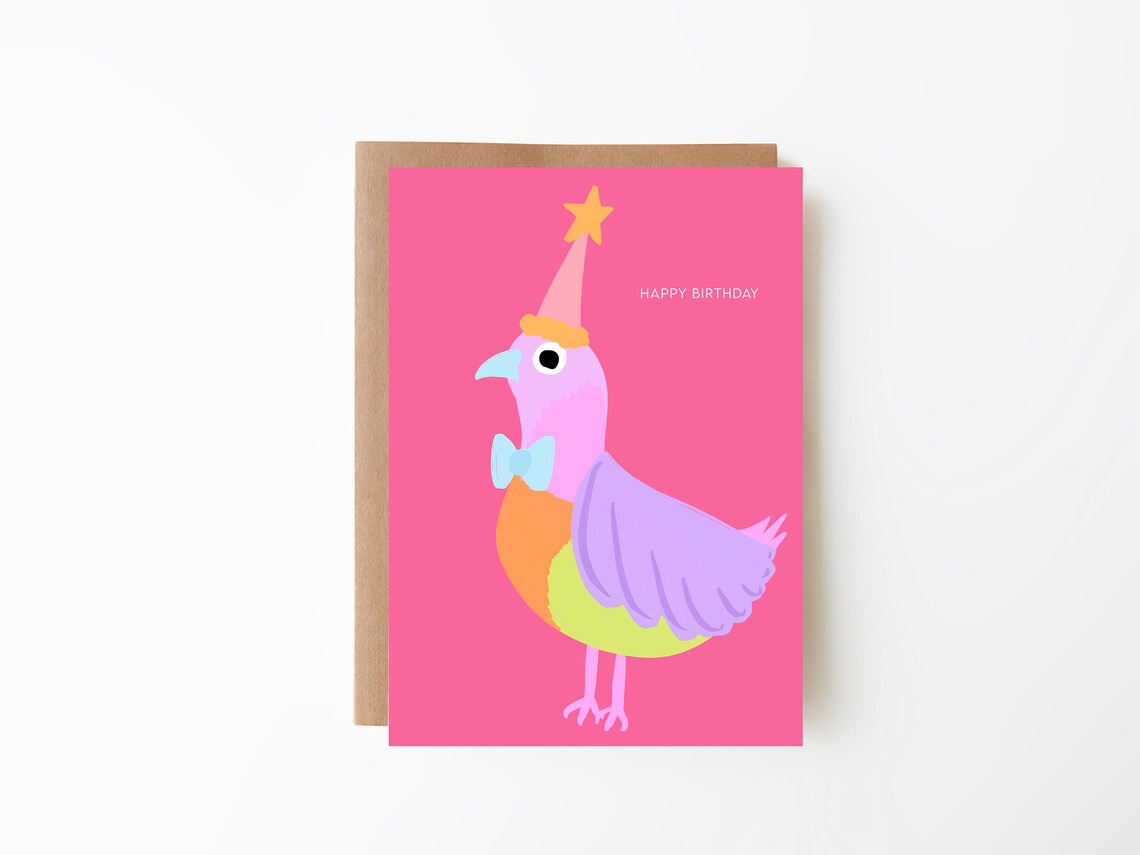 Happy Birthday Pink Pigeon Celebration Card Animal Party | Etsy