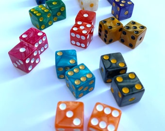 10 sets of dice - pearlized standard size (16mm), square edge