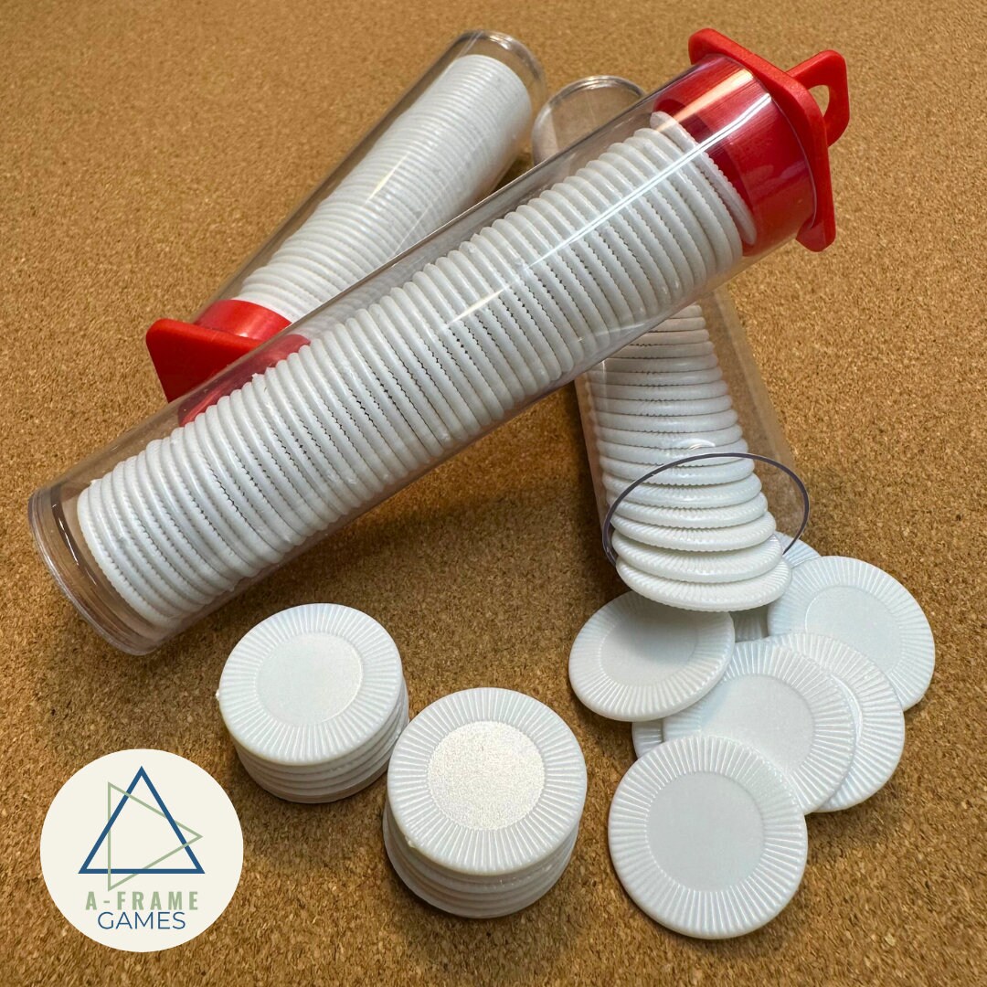50 Stackable Game Chips White With Storage Tube Game Pieces Mini Poker