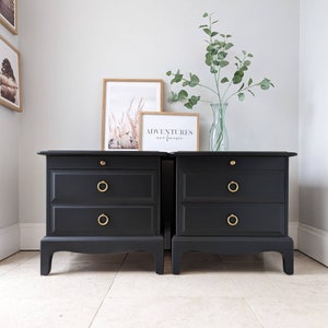 2 x spray painted black Stag Minstrel bedside tables (pair)