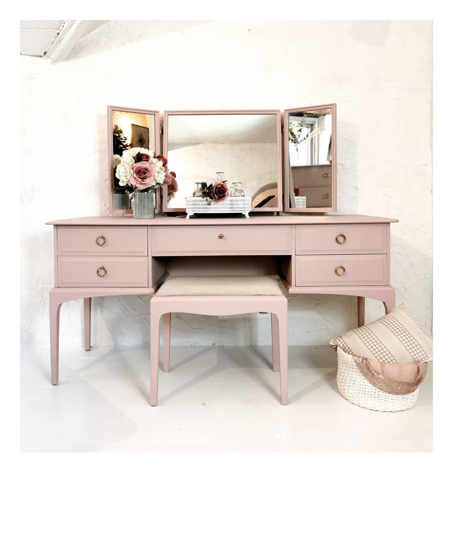 Dusky Pink Stag Dressing Table Triple Mirror & Stool Etsy