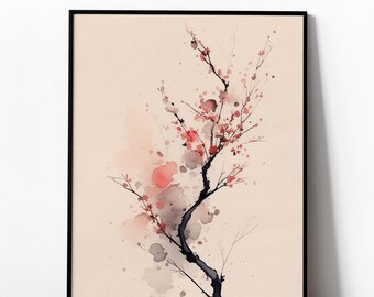 Cherry Blossom Watercolor Print 02 | Digital PRINTABLE wall art | Modern, Minimal, Watercolor | #0062
