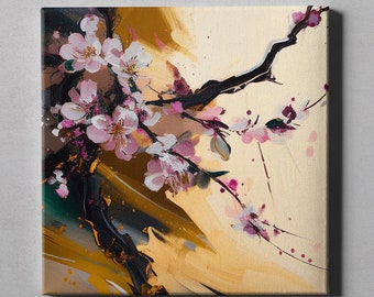 Cherry Blossom Print 01 | Digital PRINTABLE wall art | Modern, Vibrant, Contemporary | Oil and Gauche on canvas | #0003