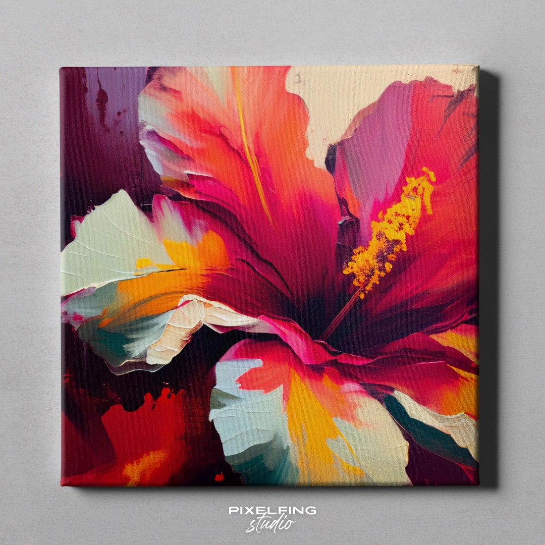 Hibiscus Print 01 Digital PRINTABLE Wall Art Modern, Vibrant