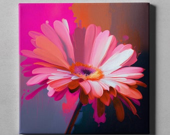 Pink Daisy 01 | Digital PRINTABLE wall art | Modern, Vibrant, Contemporary | Oil and Gauche on canvas | #0136