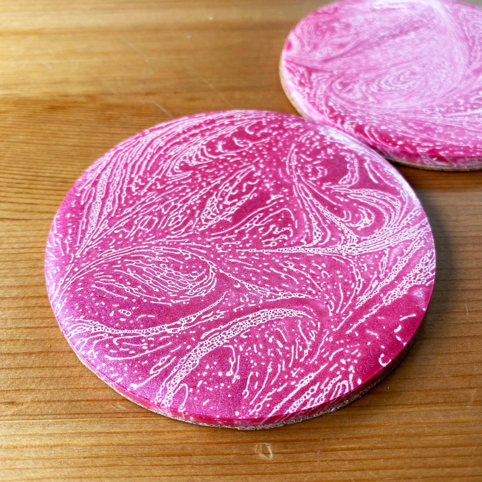 Set of 2 Handmade lockdown Glitter Pink coasters with cork Etsy