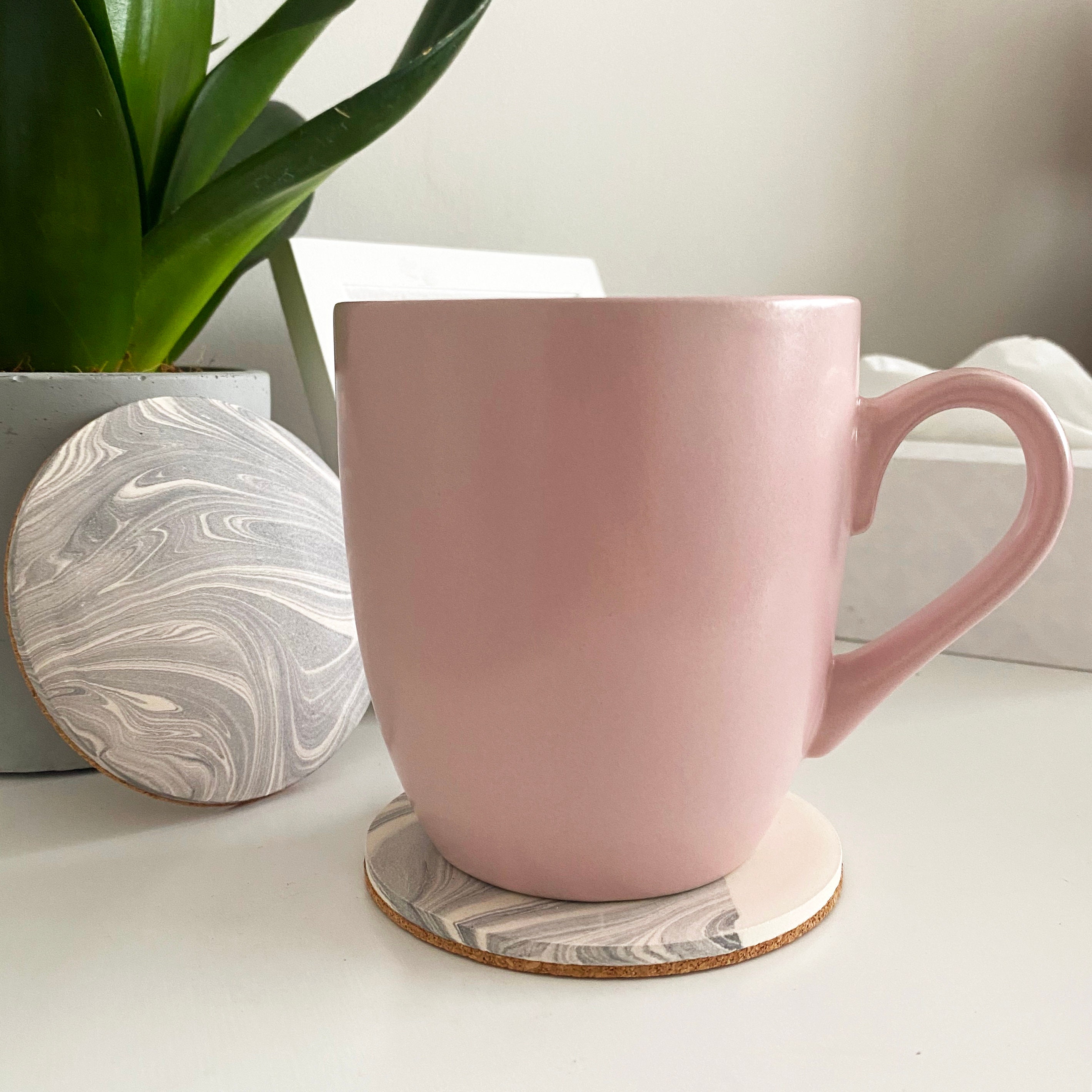 2x Marbled Grey Ceramic Coasters with cork backing 3/4 Etsy