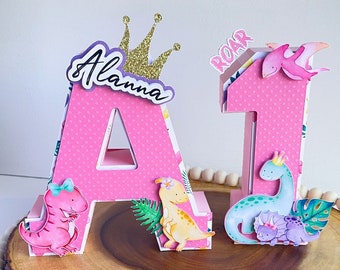 Dinosaur Initial & Number Centerpiece: Girl Birthday Party Decor