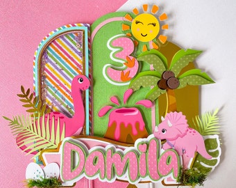Dinosaur cake topper girl, Dinosaur cake topper birthday, dinosaur party decorations, dinosaur centerpiece, dinosaur birthday party,