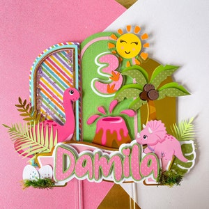 Dinosaur cake topper girl, Dinosaur cake topper birthday, dinosaur party decorations, dinosaur centerpiece, dinosaur birthday party,