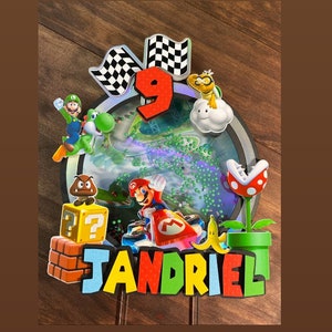Mario Kart cake topper, Mario Kart birthday party, Mario bros cake topper, Super Mario party decorations, Mario bros banner, mario cupcake