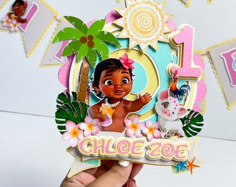 Adorno para tarta de Moana, fiesta de cumpleaños de Moana, temática de Moana, decoraciones para fiesta de Moana, pancarta de Moana, cupcake de Moana