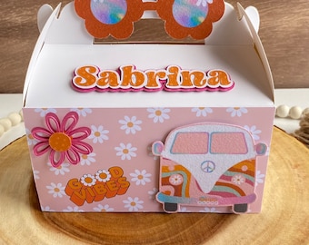 Groovy  Favor Box, Birtbhay party, Party hippie, Retro Van, Groovy boxes, Birthday Decor