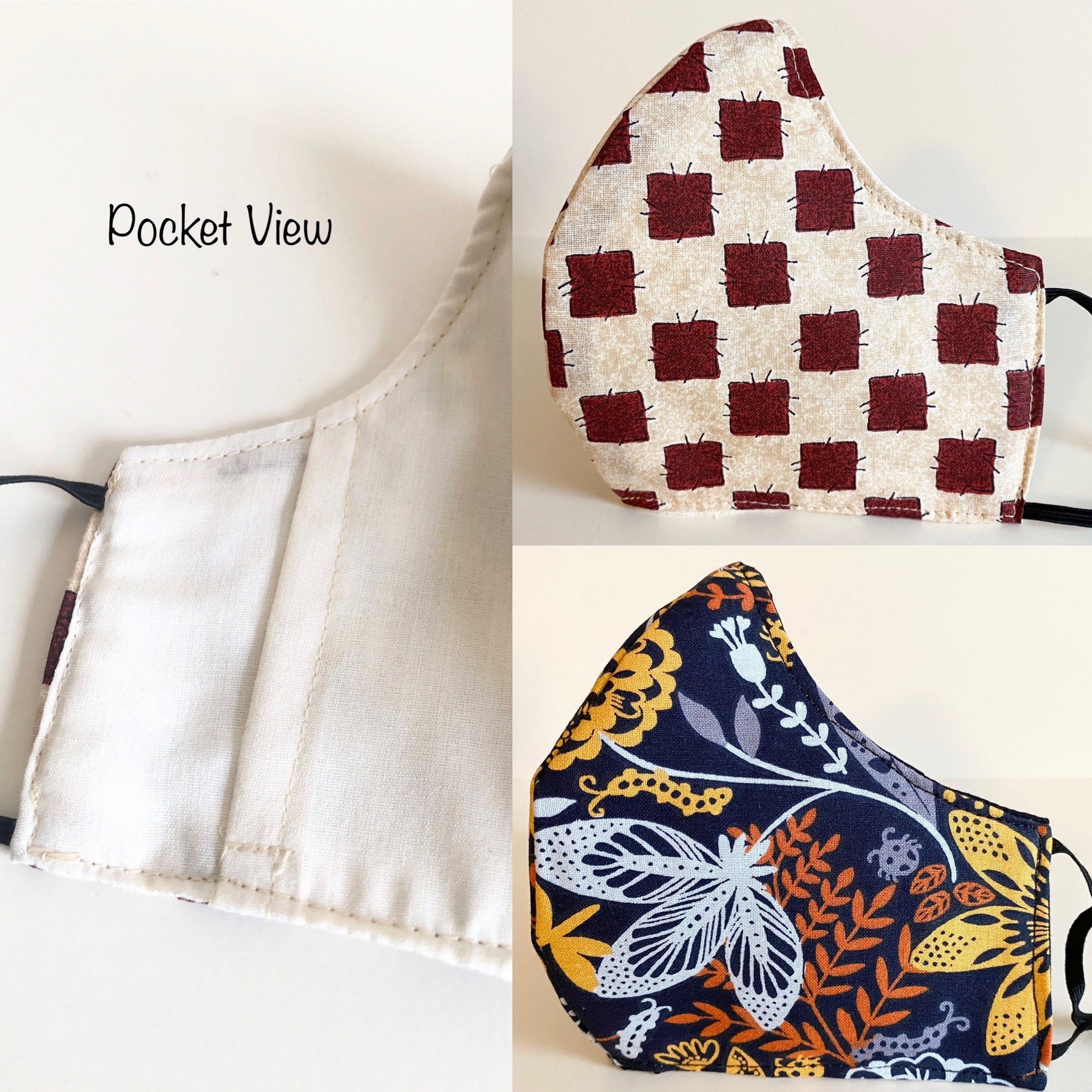 Washable Face Mask With 3 Layers of Cotton, Filter Pocket, & Elastic ...