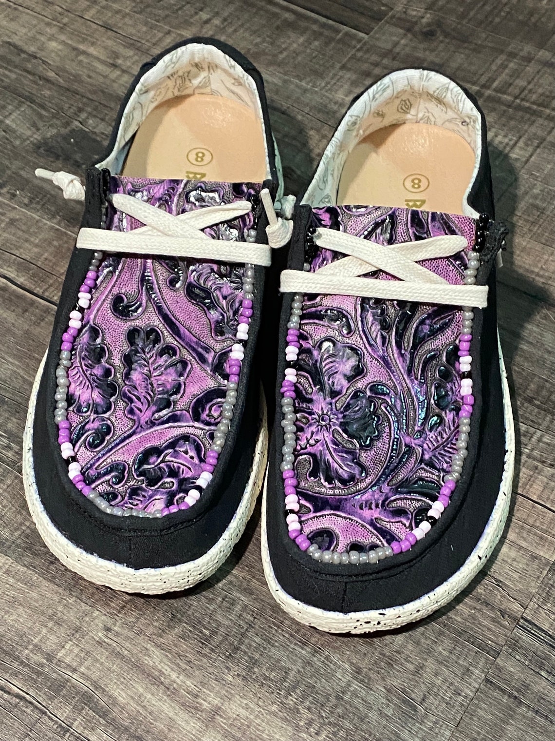 Custom OffBrand Hey Dude Style Shoes Beaded Purple Tooled Etsy