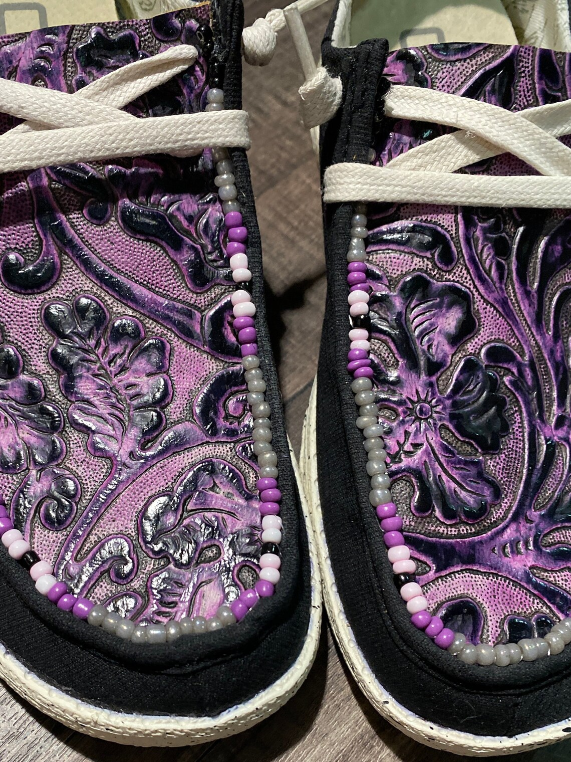 Custom OffBrand Hey Dude Style Shoes Beaded Purple Tooled Etsy