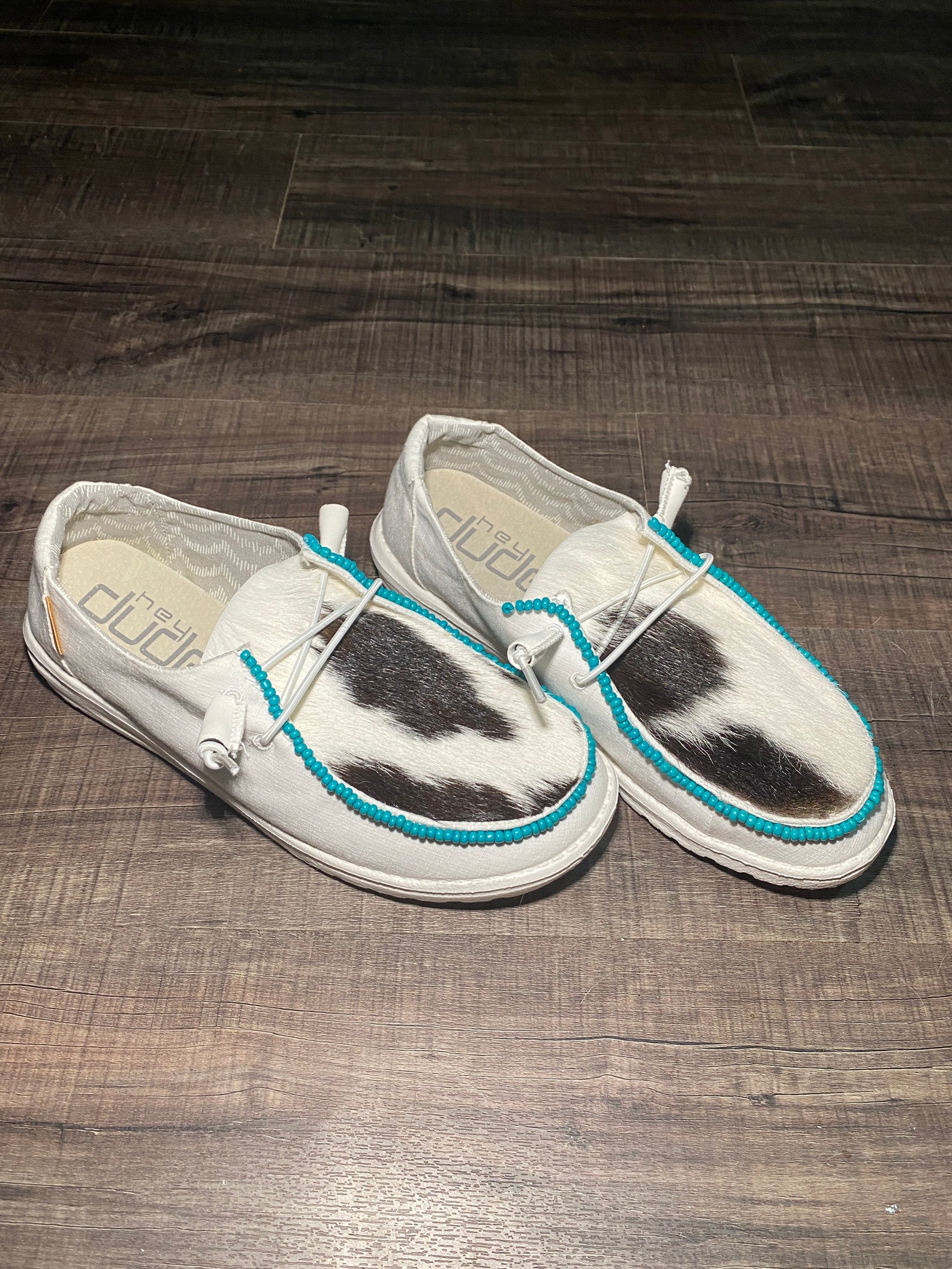 Custom Hey Dude Shoes Beaded Cow Hide Etsy