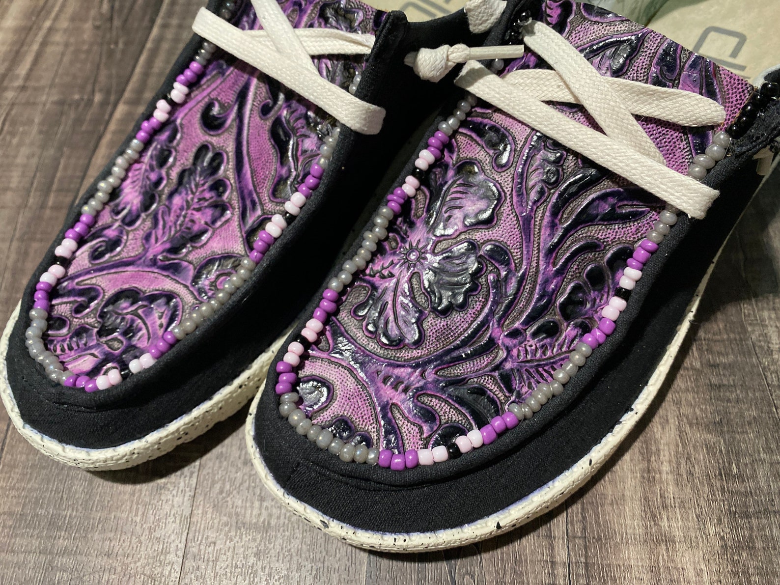 Custom Off-Brand Hey Dude Style Shoes Beaded Purple Tooled | Etsy