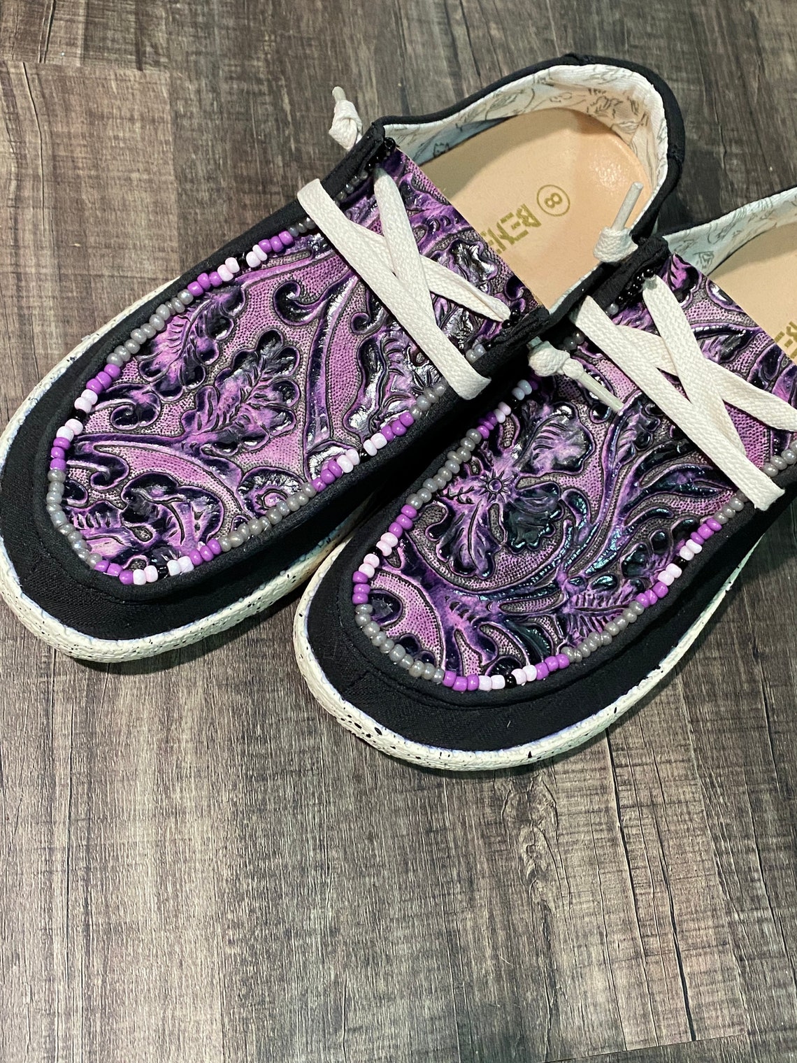 Custom OffBrand Hey Dude Style Shoes Beaded Purple Tooled Etsy