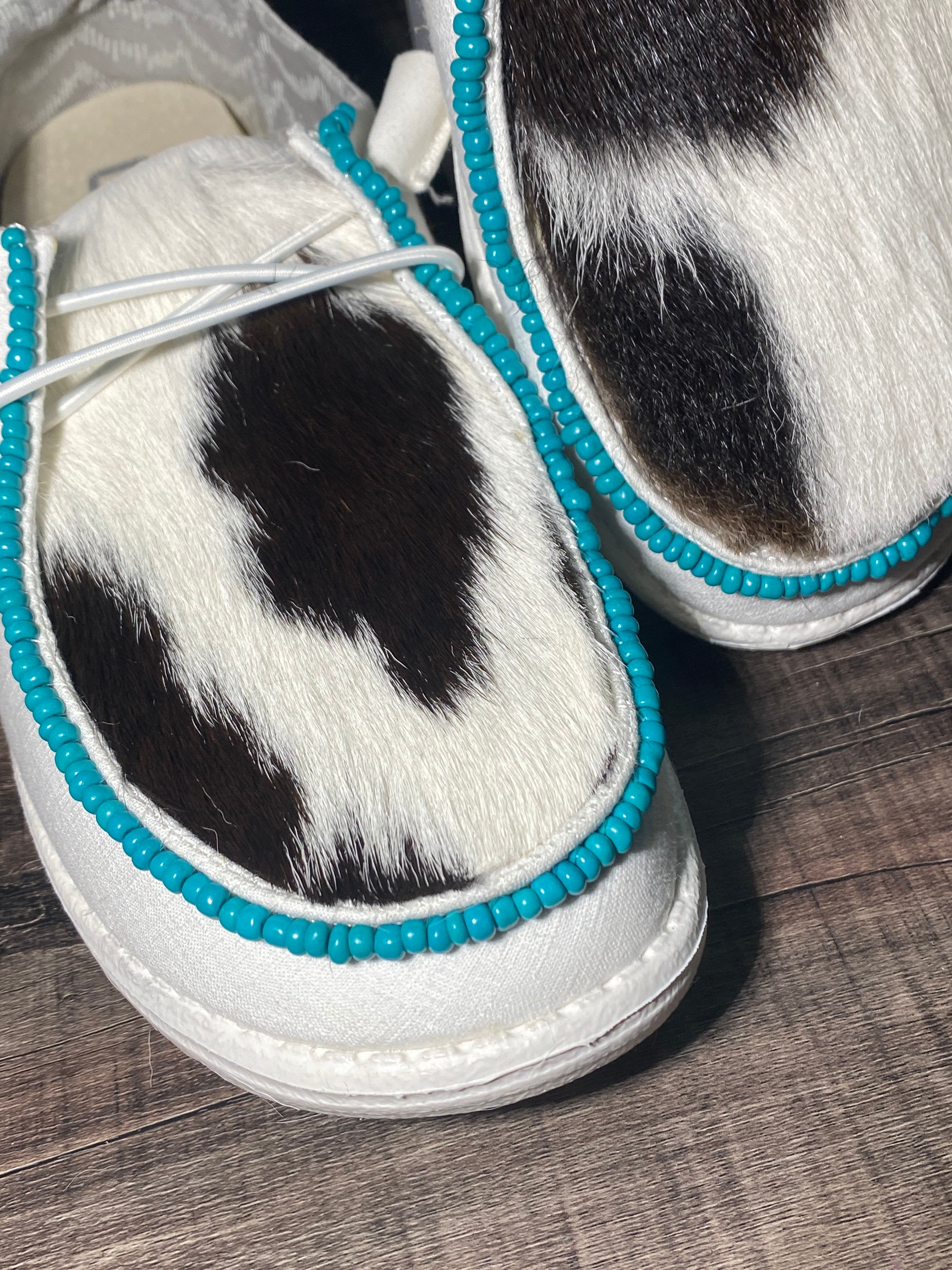 Custom Hey Dude Shoes Beaded Cow Hide Etsy