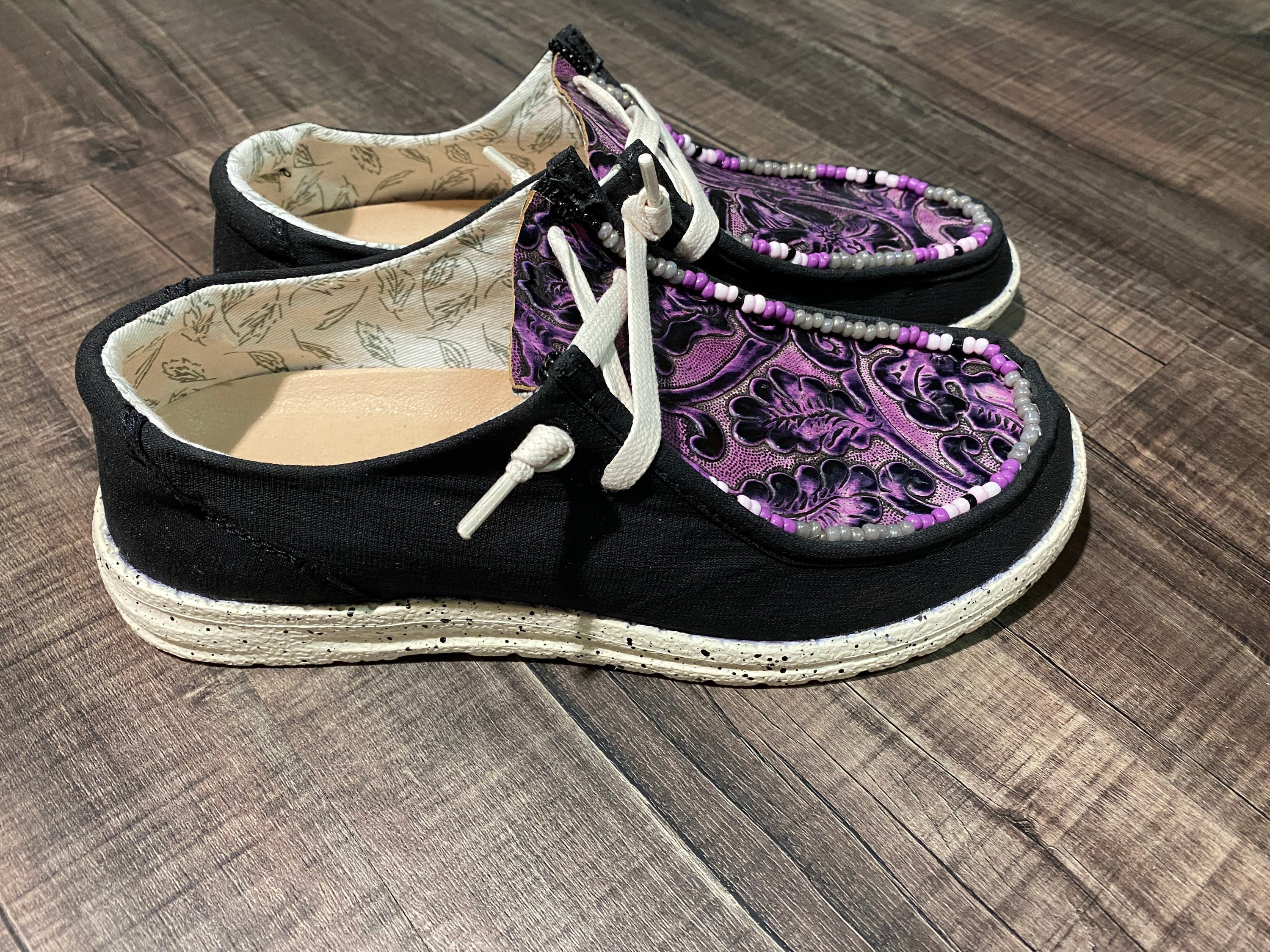 Custom Off-Brand Hey Dude Style Shoes Beaded Purple Tooled | Etsy
