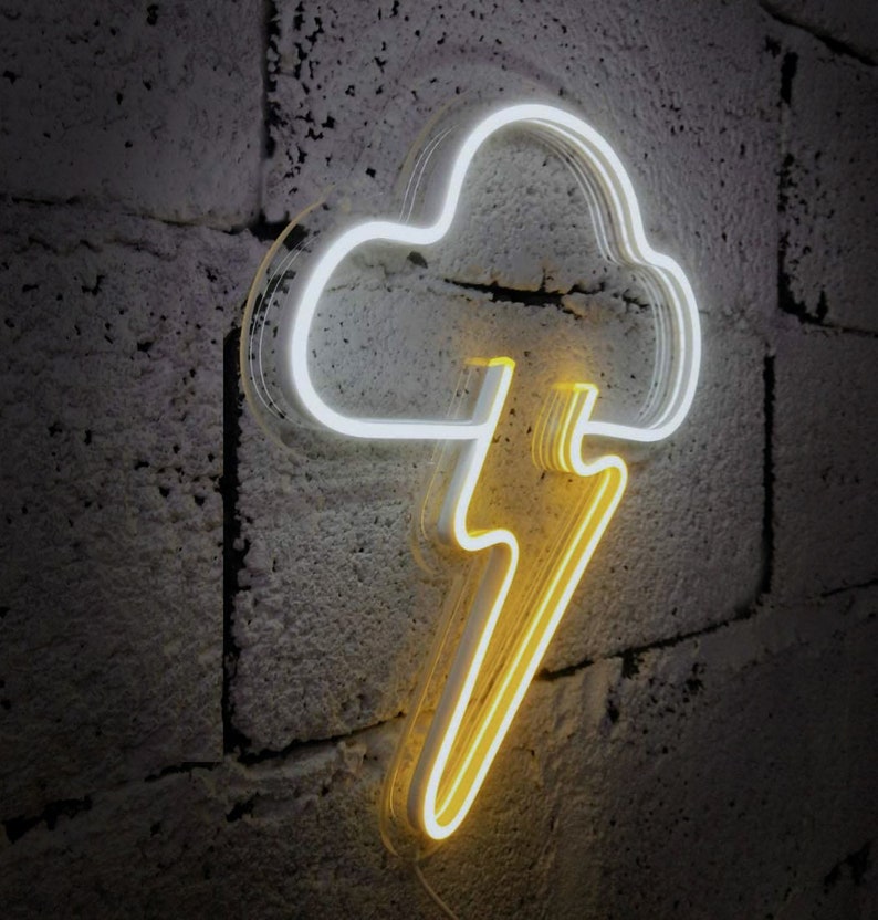 Led Neon Sign Thunder Cloud Neon Led Sign Lightning Bolt and | Etsy