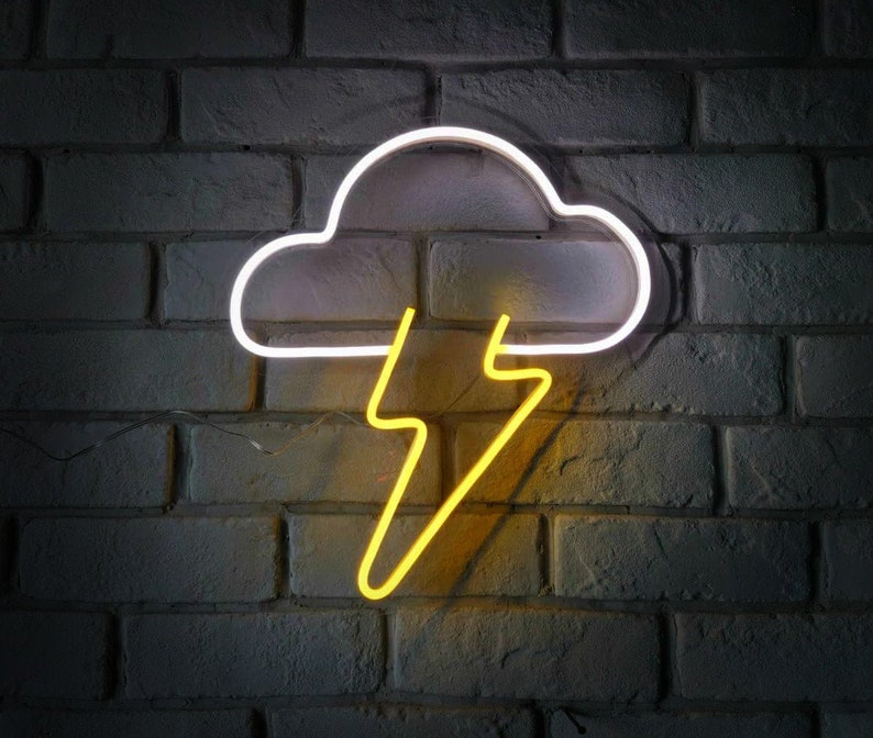 Led Neon Sign Thunder Cloud Neon Led Sign Lightning Bolt and Etsy