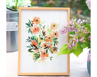 Affiche aquarelle Fleurs orangées