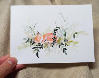 Watercolor card "Sleeper Fox"