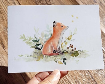 Carte aquarelle "Renard rêveur"