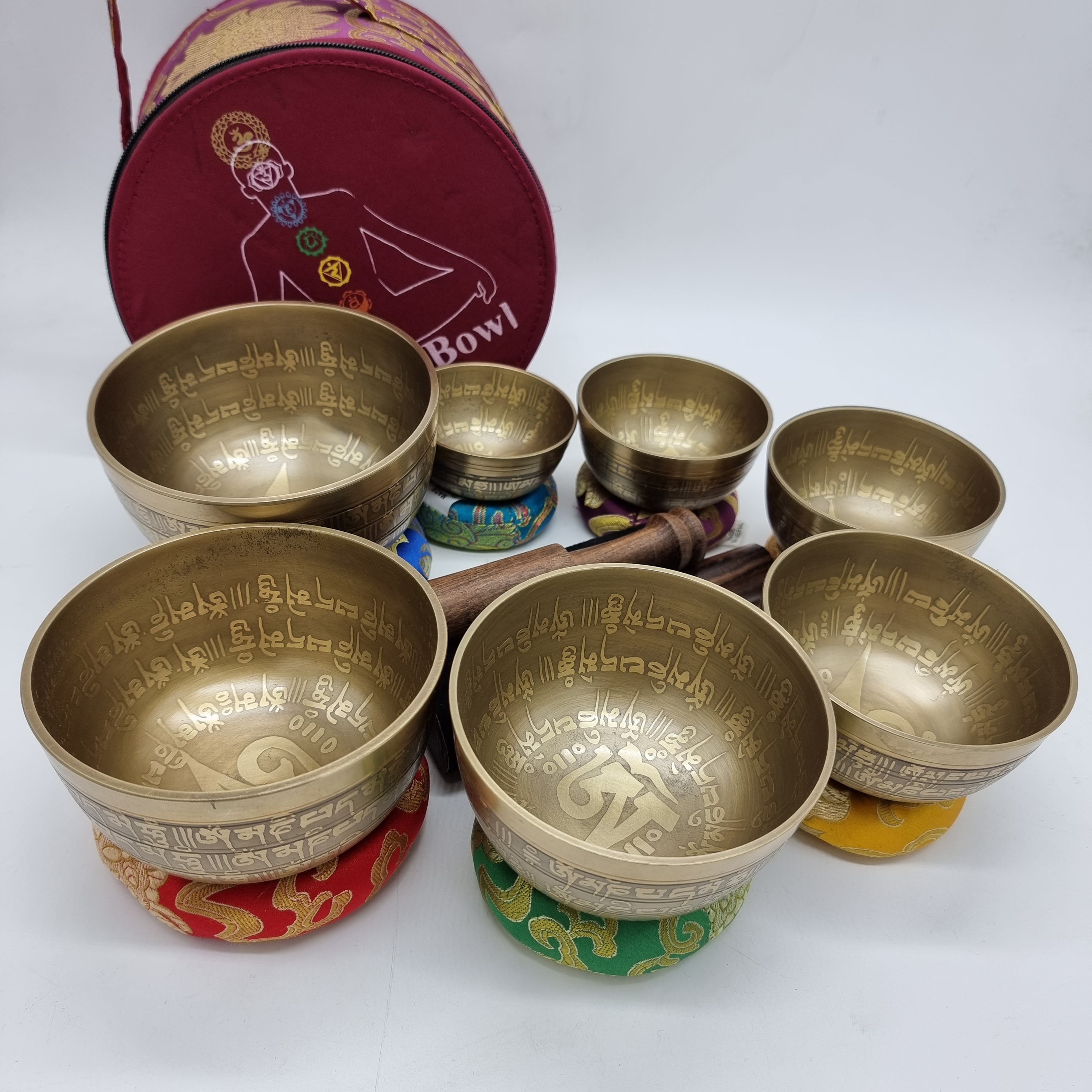 Tibetan Singing Bowls Chakra Sets Hand Carved Buddha Mantra Etsy UK