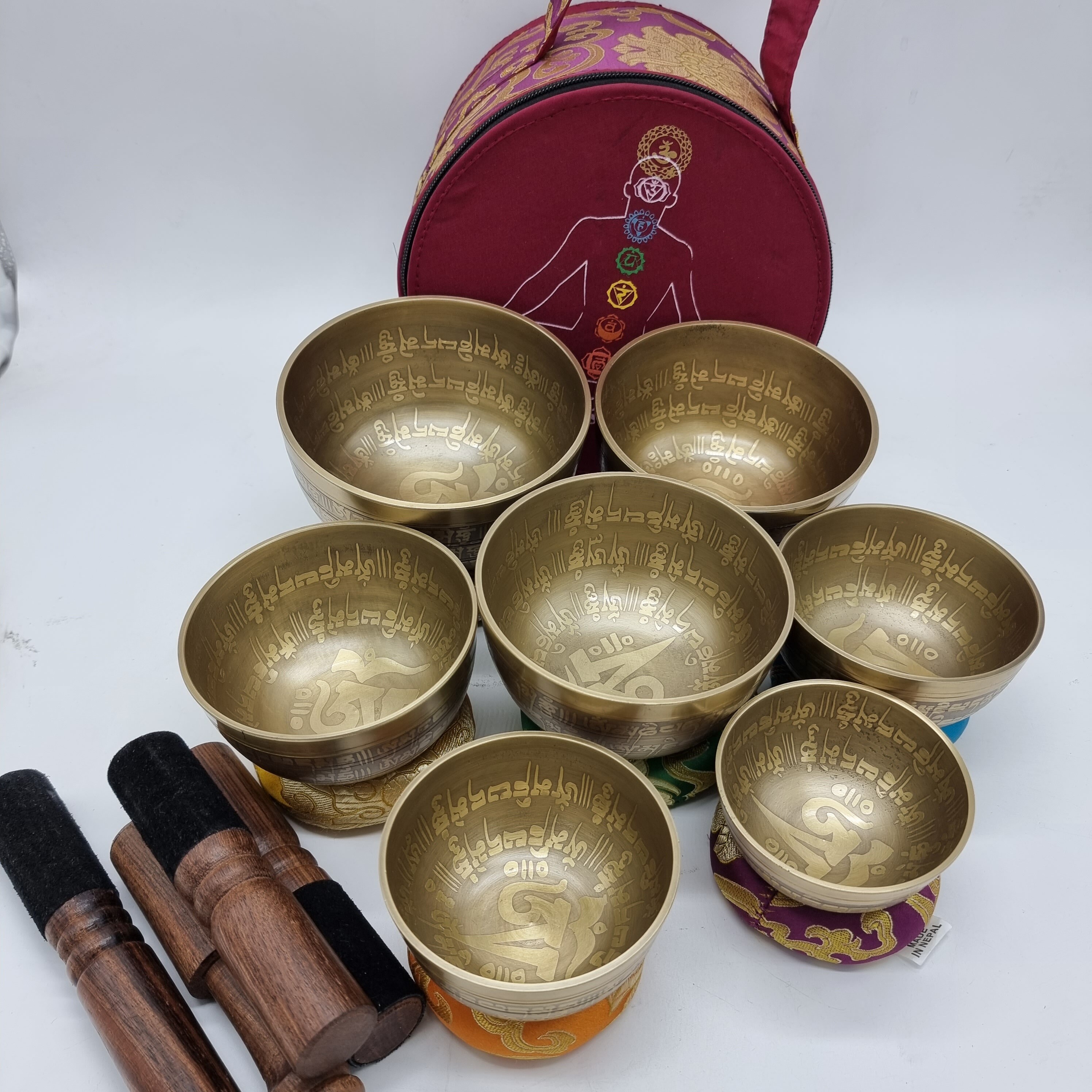 Tibetan Singing Bowls Chakra Sets Hand Carved Buddha Mantra Etsy UK